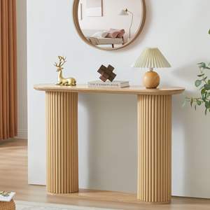 Combohome <span class=keywords><strong>table</strong></span> <span class=keywords><strong>console</strong></span> cannelée, <span class=keywords><strong>table</strong></span> d'entrée ovale incurvée de ferme avec rangement et pieds en bois cannelés - Product Image 1