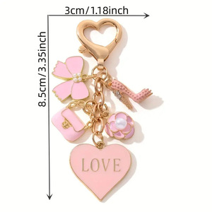Porte-clés vintage rose charmant <span class=keywords><strong>pour</strong></span> femme, avec fleur en émail, cœur et talon haut, fermoir plaqué or, <span class=keywords><strong>pour</strong></span> décoration de sac, <span class=keywords><strong>cadeau</strong></span> - Product Image 6
