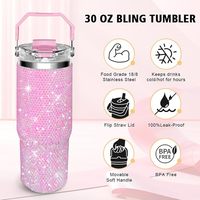 Gobelet isotherme 30oz en acier inoxydable avec poignée supérieure, orné de strass et de cristaux scintillants