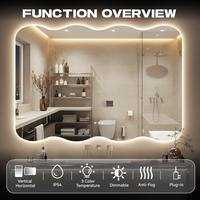 Miroir de salle de bain moderne mural argenté, rétroéclairé, anti-buée, avec interrupteur tactile LED de luxe, miroir de vanité asymétrique pour la décoration intérieure