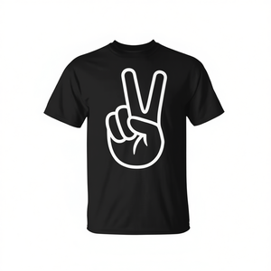 Camiseta con Símbolo de Paz, Diseño Gráfico en Blanco y Negro, Camiseta con Gestos en Forma de V - Product Image 2