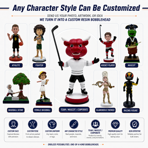 Mascotte de hockey sur glace <span class=keywords><strong>Red</strong></span> <span class=keywords><strong>Bull</strong></span> personnalisée, figurine en résine peinte à la main avec uniforme d'équipe - Product Image 2