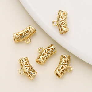 18k Gold Plated Hollow Curved Tube Tee For <b>Bracelet</b> Making DIY Jewelry Accessories Rectangle Shape <b>Copper</b> Material - Product Image 4
