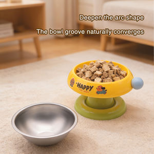 ชามอาหารสัตว์เลี้ยงทรงกลม PP ป้องกันการรั่วซึม เป็นมิตรกับสิ่งแวดล้อม ดีไซน์กันลื่น ป้องกันการหก ช่วยปกป้องคอสำหรับสัตว์ขนาดเล็ก - Product Image 3