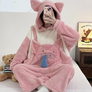 <span class=keywords><strong>Pigiama</strong></span> invernale in <span class=keywords><strong>pile</strong></span> corallo ispessito per ragazze, con design a cartoni animati e cappuccio carino - Adorabile tutina intera per <span class=keywords><strong>bambina</strong></span> - Product Image 4