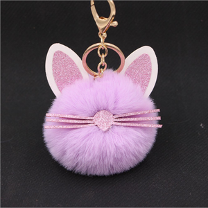 Nouvelle conception En Gros rouge jaune rose Faux Lapin Fourrure bonjour <span class=keywords><strong>kitty</strong></span> chat oreille Boule Porte-clés Porte-clés pour les filles femmes enfants enfants - Product Image 6