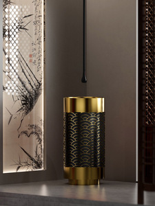 Lavabo da Bagno Moderno Nero Autoportante con Design <span class=keywords><strong>Angolare</strong></span> Elegante per Bagni Contemporanei - Product Image 1