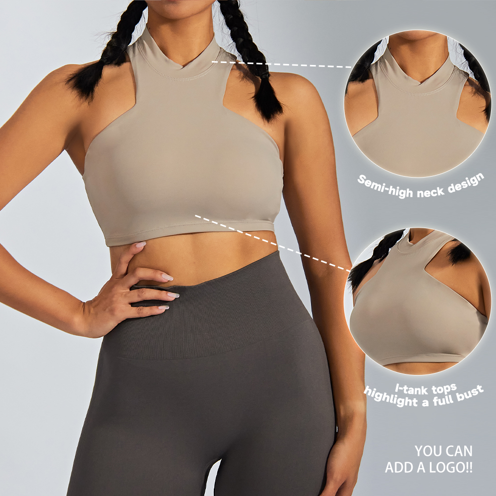 New Custom Cloud Soft Fabric Half High Neck Women Gym Yoga Top Raser Back Sports Bra Top