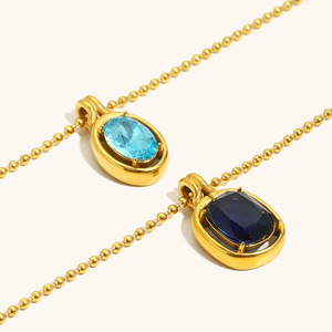 Collana con Ciondolo in Acciaio Inossidabile 316L Placcato <span class=keywords><strong>Oro</strong></span> 18K con Zirconi <span class=keywords><strong>Blu</strong></span>, Catena a Sfera Impermeabile, Gioielli per Donne - Product Image 3