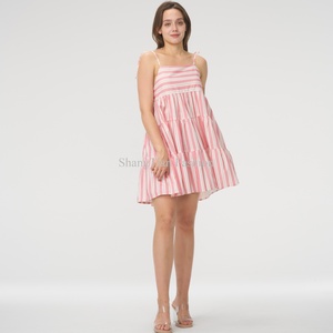 Vestido Mini de Lino y Algodón a Rayas para Mujer, Casual, Verano, Cómodo, Moderno, Nuevo, Tejido Personalizado, Gran Venta - Product Image 1