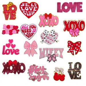 Stock Big Size 28cm Iron on Embroidered Valentine Bow love Xoxo Bemine Patch for T-shirt Hoodies - Product Image 1