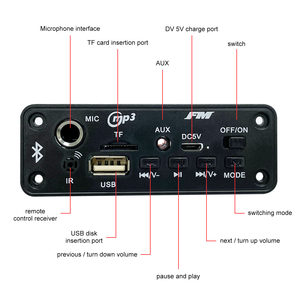 Placa BT de 2*5W con micrófono 3,7 V MP3 USB FM MIC amplificador de <span class=keywords><strong>Audio</strong></span> reproductor de música <span class=keywords><strong>Bluetooth</strong></span> 5,0 Módulo de reproductor de placa decodificadora de MP3 - Product Image 2