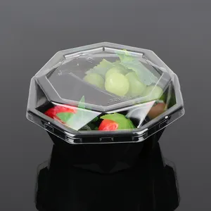 Hengmaster-bandeja de plástico desechable para fruta y ensalada, 2 compartimentos, con tapa