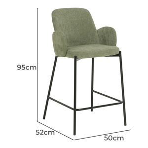 Tabourets <span class=keywords><strong>de</strong></span> <span class=keywords><strong>bar</strong></span> élégants en tissu vert avec pieds en métal noir Design ergonomique Siège arrière souple pour coin repas - Product Image 6
