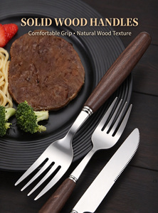 Beech Wood 24-Piece Knife Fork Spoon Set Pasta Dessert Steak Knives Portable <b>Camping</b> Dinnerware Set Dishwasher Safe Roman Design - Product Image 6