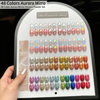 Ensemble de 48 poudres magiques effet miroir 2026 – Nouvelle collection Aurora Fantasy, poudre lueur de lune haute brillance pour salons de manucure (vente en gros)