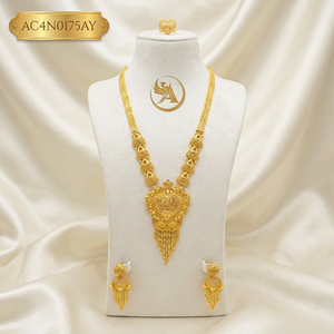 Fashionable Middle Eastern New Style Long <b>Necklace</b> Set With Earrings & <b>Rings</b> 18K Gold Plated Fashion <b>Necklace</b> - Product Image 1