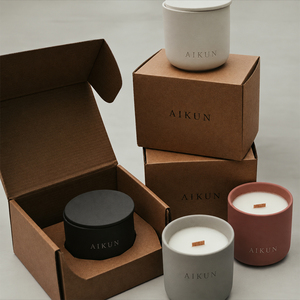 Aikun Black Grey Terracotta White Wood Wick Ceramic <b>Candle</b> with Custom Logo Kraft Box And OEM Color Options for Home Decor - Product Image 1