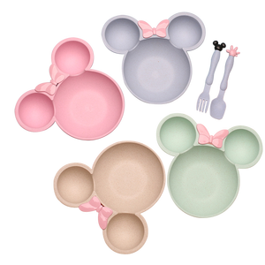 Ensemble de 3 assiettes pour bébé en forme de <span class=keywords><strong>Minnie</strong></span> Mouse, ensemble d'assiettes à dîner pour enfants en bambou avec fourchette et cuillère - Product Image 1