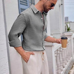 Camisa a cuadros de manga larga de algodón transpirable para hombre, estilo casual, corte ajustado, para ocio. - Product Image 6