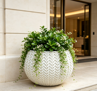 Ventes chaudes - Pot de fleurs en ciment rond et sphérique de style nordique minimaliste avec texture tricotée blanche