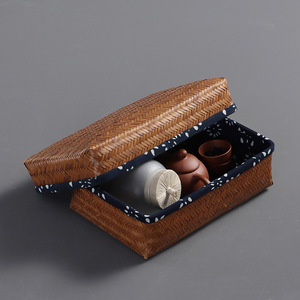 Folk handicraft: Retro Chinese-style <b>bamboo</b> woven storage box, household storage box, tea ceremony utensils storage. - Product Image 3