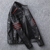 Blouson en cuir noir vintage pour homme, col montant, imprimé personnalisé, style motard décontracté, pour la moto