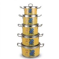 Ensemble de casseroles en acier inoxydable de style coréen FLEY, 10 pièces, avec impression jaune, couvercles en verre, marmite pour cuisinière à gaz et à induction