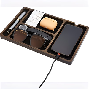 Vassoio portaoggetti in legno vintage multiuso con logo, a forma rettangolare, con cassetti, per cosmetici, organizer da scrivania in legno. - Product Image 5