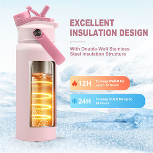 Draagbare 18oz geïsoleerde drinkfles voor kinderen met handvat, dubbele deksel, roestvrijstalen vacuümfles voor school, buitensporten, cadeau - Product Image 3