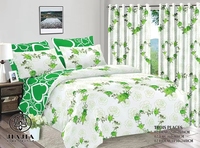 Vente Flash Parure de Lit 6 Pièces Draps de Lit Coton Design AB 2 Draps-Plats & 2 Taies d'Oreiller & 2 Rideaux