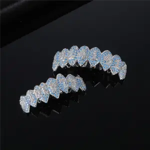 Fangs Shaped Grillz Teeth Grills Gold Silver 2022 New Fashion Blue Brass Zircon Body Jewelry Geometric Light up Party Jewelry /