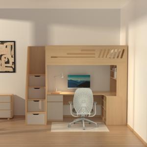 <span class=keywords><strong>Lit</strong></span> superposé en bois avec bureau durable, rangement, escaliers et étagères <span class=keywords><strong>pour</strong></span> garçons et filles, utilisé dans la chambre, l'appartement, le dortoir étudiant - Product Image 1