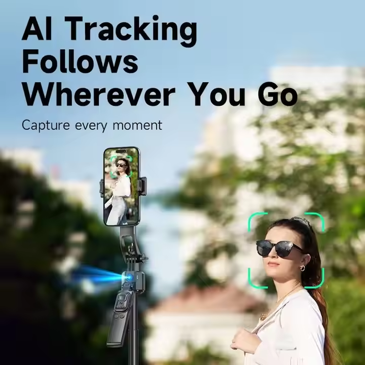 AI Face Tracking Selfie Stick Kit 360 ° Rotation Tir Gimbal Stabilisateur Téléphone Trépied Pliable 1.63m Pan-tilt Bracket