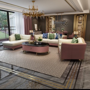 Sofá de cuero genuino moderno de lujo americano, conjunto de sala de estar de madera maciza cómoda para uso doméstico o hotelero - Product Image 5