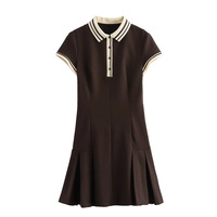 GX0226 Mode Femme Vêtements Boutique Chemise Sexy à Manches Courtes Mini Robes Élégantes Col Polo Plissées Décontractées