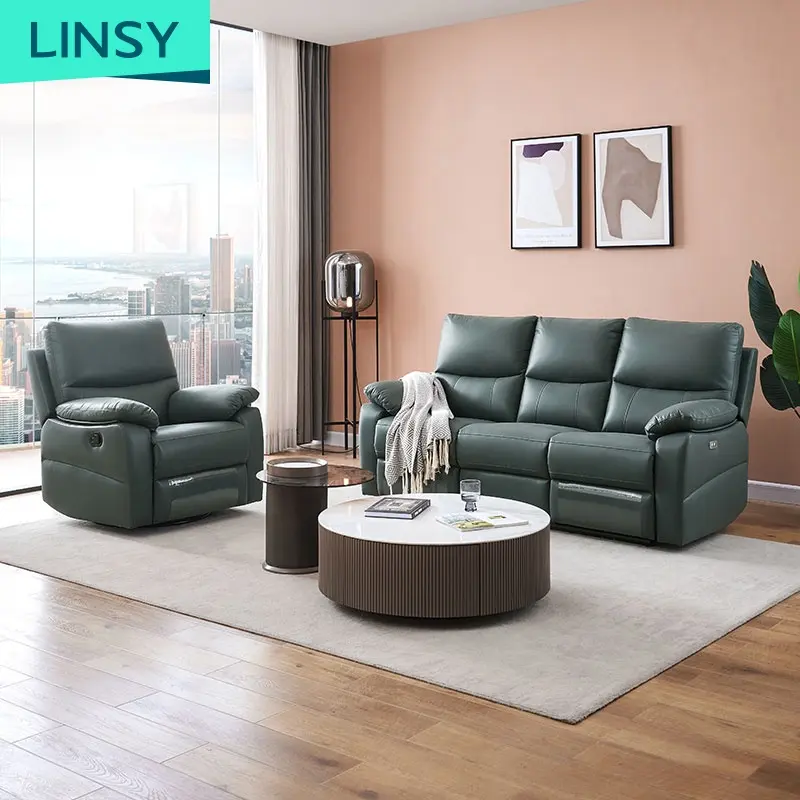 Linsy sofá confortável moderno, sofá de couro cinza verde 3 lugares para sala de estar ls332sf4