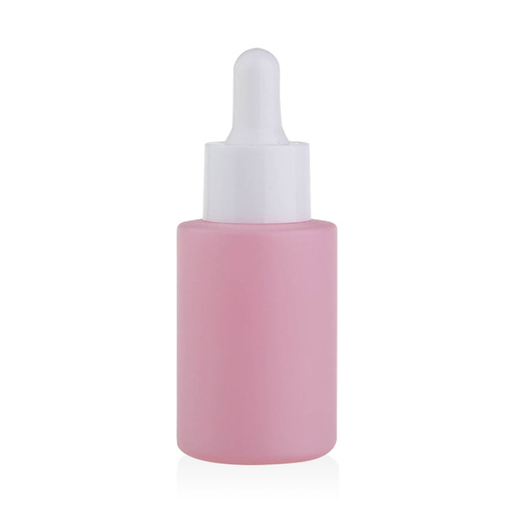 Bouteille rose matte + compte-gouttes blanc mat
