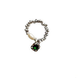 <b>Silver</b> Ruitai S925 Sterling <b>Silver</b> Emerald <b>Ring</b> Square Geometric Design <b>Adjustable</b> For Women - Product Image 5