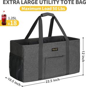 Tablero inferior de utilidad estructurado <span class=keywords><strong>grande</strong></span>, bolso de mano de pie de utilidad, marco de alambre de Metal, asas de comestibles reutilizables, bolsas de <span class=keywords><strong>playa</strong></span> extra grandes - Product Image 3