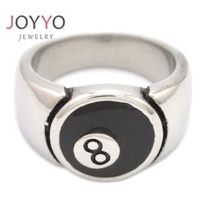 Zuobisi Trendy New Unisex Custom Simple Style Stainless Steel Silver Tone Chunky Snooker Black <strong>8</strong> <strong>Ball</strong> Enamel Casual <strong>Rings</strong> - Product Image 2