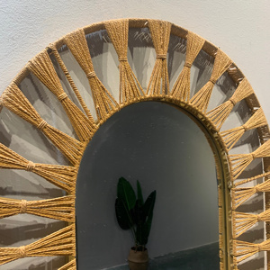 <span class=keywords><strong>Espejo</strong></span> de pared de <span class=keywords><strong>cuerda</strong></span> de ratán ovalado de casa de campo único creativo decoración del hogar tocador moderno <span class=keywords><strong>espejo</strong></span> montado colgante - Product Image 3