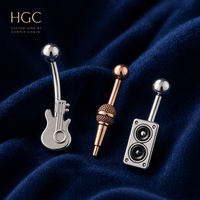 Perhiasan Tindik Nada Musik Ritmis dengan Desain G Clef Gitar Titanium untuk Cincin Perut, Telinga, Hidung, Pusar, Bibir, Lidah Grosir