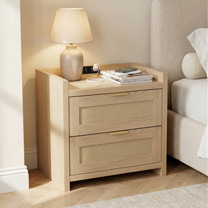 Modern Drawer Nightstand with Charging Port Rattan Mesh Drawers <b>Storage</b> Modern <b>Side</b> End <b>Table</b> Bedside Cabinet for Bedroom Decor - Product Image 1