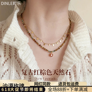 สร้อยคอจี้หินธรรมชาติ Dinle ขนาด 2-2.5 มม. ลูกปัดหลากสีพร้อมจี้โกเมนสีแดง สายชุบทอง 14k สำหรับผู้หญิง - Product Image 3