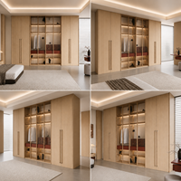 Armoire de luxe en bois grainé profond avec portes en verre teinté et éclairage LED pour villa de luxe, meubles de chambre certifiés FSC