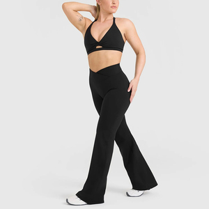 Leggings Sportivi <span class=keywords><strong>Neri</strong></span> Traspiranti Senza Cuciture Personalizzati, a Vita Alta Incrociata a V, per Allenamento, Palestra, Fitness e Yoga - Product Image 3