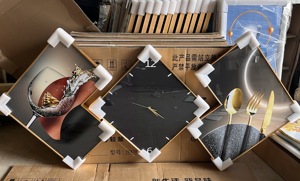 Tranh treo tường phòng khách phong cách Bắc Âu sang trọng 3 tấm, đồng hồ treo tường, tranh sứ pha lê, tranh tường nền sofa hiện đại tối giản - Product Image 5