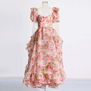 Robe d'été pour femmes, nouvelle collection, col carré, <span class=keywords><strong>jupe</strong></span> à bretelles, imprimé fruits, traîne - Product Image 6