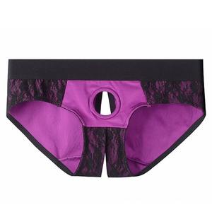 Aoyama Dildo à sangle bicolore avec anneau en O, 6 tailles ; Sous-vêtements lesbiens sexy à entrejambe ouvert, y compris une culotte sans entrejambe en dentelle - Product Image 4